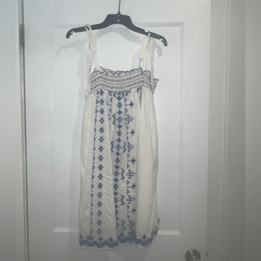 White Sundress With Blue Detail